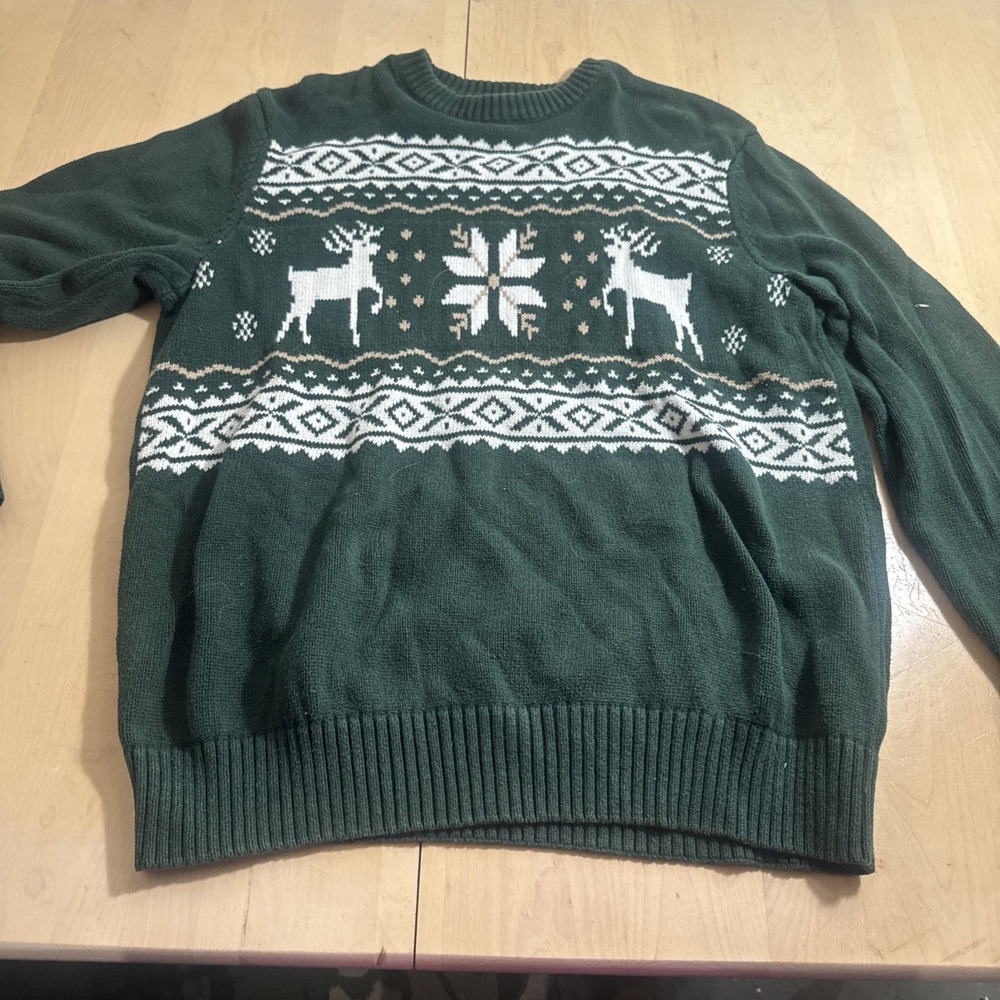 Dockers Christmas Sweater Sz L Large Green Long Sleeve Pullover 100% Cotton